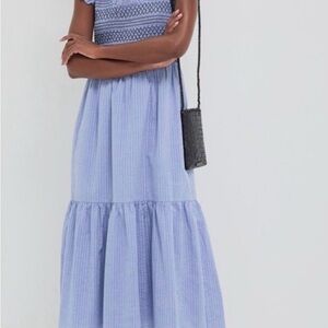 Tuckernuck Pomander Place Blue Seersucker smocked Maxine dress